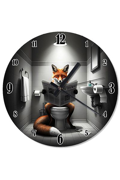 ekart Fox Reading Newspaper in Toilet Printed Wall Clock
