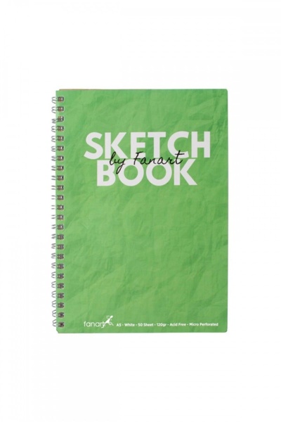 Fanart Sketch Book (ESKİZ DEFTERİ) A5 Spiralli 120 gr Beyaz Kağıt- Yeşil