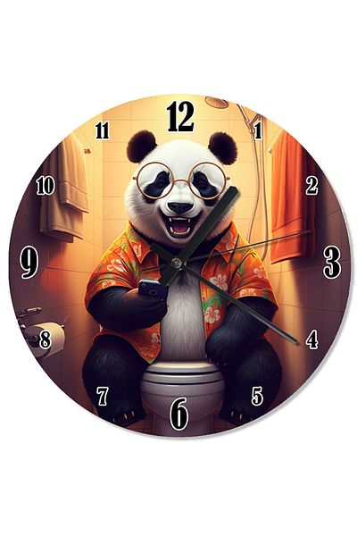 karizmart Panda Retro Wall Clock in Red Jacket
