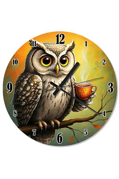 karizmart Wise Owl Drinking Tea Design Wall Clock