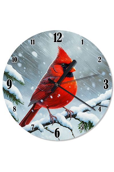 ekart Red Cardinal Bird in the Snow Silent Wall Clock
