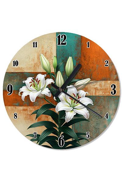 karizmart White Lily Flower Analog Wall Clock