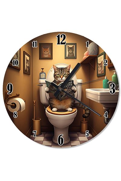 karizmart Cat Reading Newspaper in the Toilet Design Wall Clock