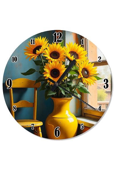 karizmart Sunflower Analog Wall Clock in Yellow Vase