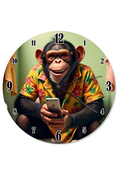 ekart Monkey Driving a Phone Printed Wall Clock