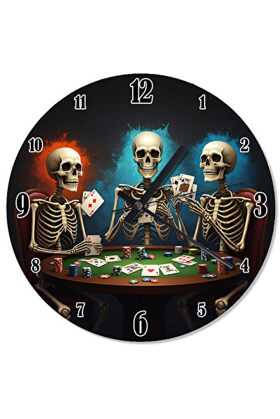 karizmart Ceas de perete analog cu schelete care joacă poker