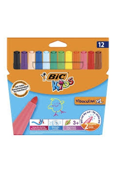 Bic KEÇELİ KALEM VİSA 12Lİ JUMBO YIKANABİLİR
