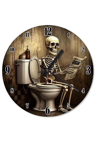 karizmart Skeleton Design Wall Clock Sitting on the Toilet