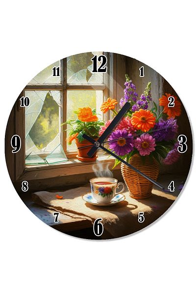 ekart Colorful Flower and Cup Pattern Wall Clock