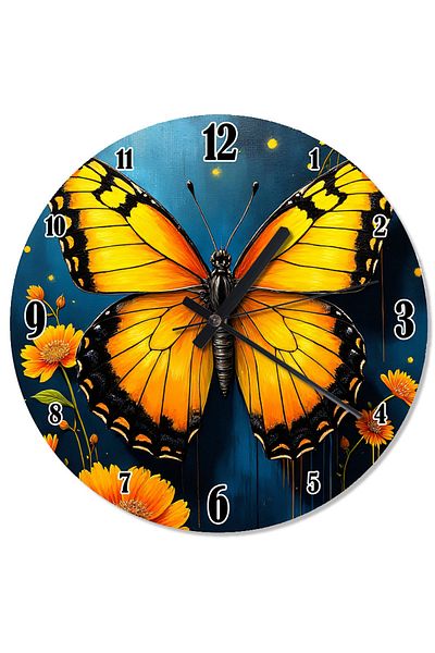 karizmart Bright Yellow Butterfly Design Wall Clock