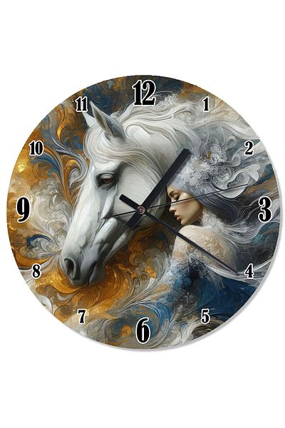 karizmart Wind White Horse and Woman Flowing Wall Clock