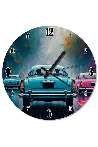 karizmart Retro Cars on the Street Printed Wall Clock