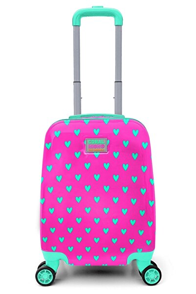 Coral High Kids Neon Pembe Su Yeşili Kalp Desenli Çocuk Valizi 16715