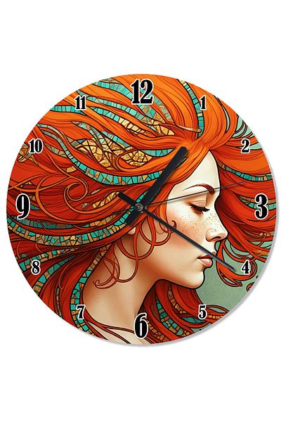 karizmart Wind Red Haired Woman Flowing Wall Clock