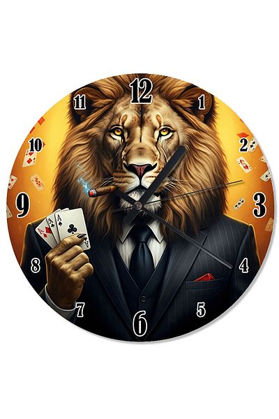 karizmart Lion Patterned Wall Clock Holding a Card