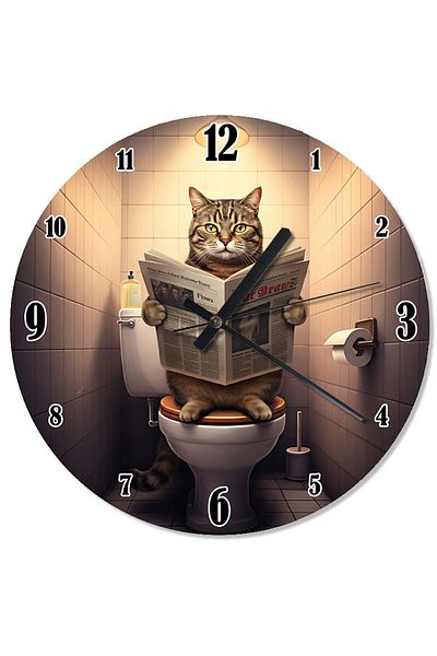 karizmart Cat Reading Newspaper in the Toilet Wall Clock with Fleas