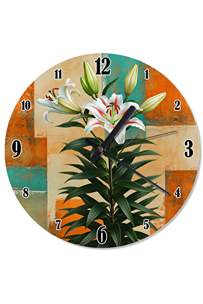 karizmart ساعة حائط مزخرفة بزهرة الزنبق الأبيض