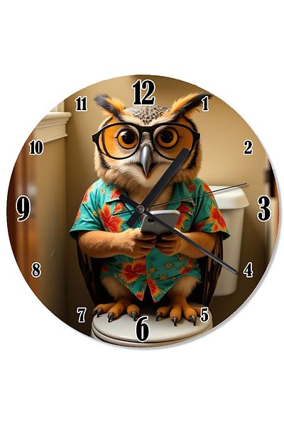 karizmart Owl Shaped Wall Clock Holding a Phone