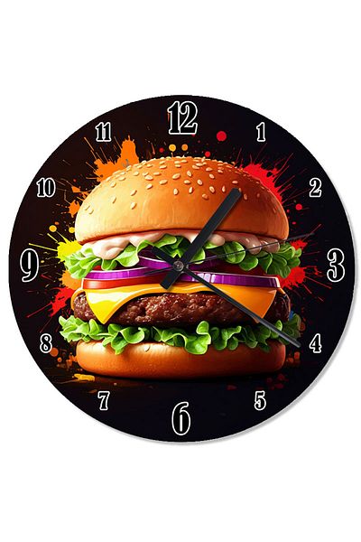 karizmart Large Burger Drawing Silent Wall Clock