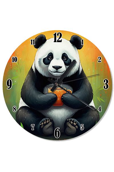 karizmart Panda Drinking Coffee Design Wall Clock
