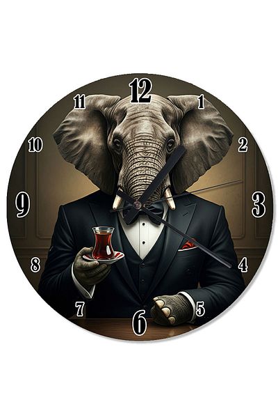 karizmart Tuxedo Elephant and Tea Printed Wall Clock