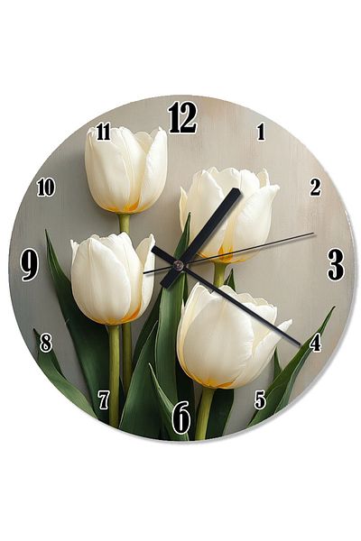 karizmart White Tulip Bunch Patterned Wall Clock