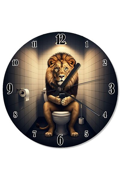 ekart Lion Sitting on the Toilet with Flea Wall Clock