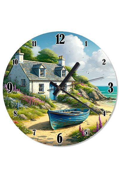karizmart Small House and Boat Special Design Wall Clock in the Countryside