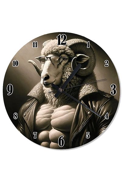 karizmart Sheep Design Wall Clock with Leather Jacket