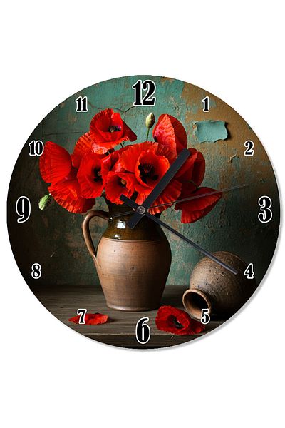 karizmart Red Flowers in a Vase Design Wall Clock