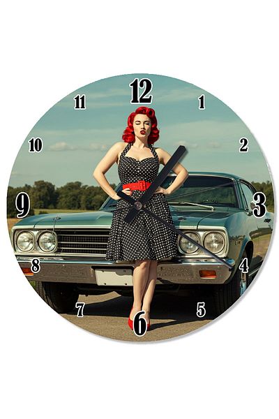 karizmart Woman Shaped Wall Clock with Classic Car