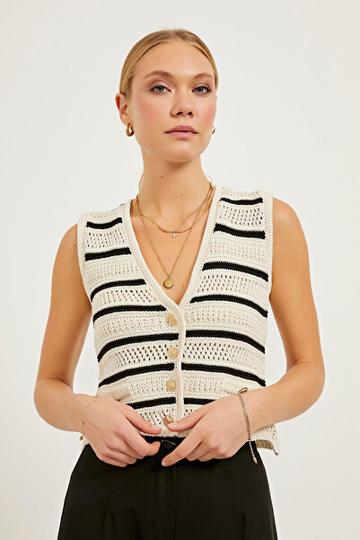 Arma Life Women's Summer Openwork Strap Short Ecru Crop Vest