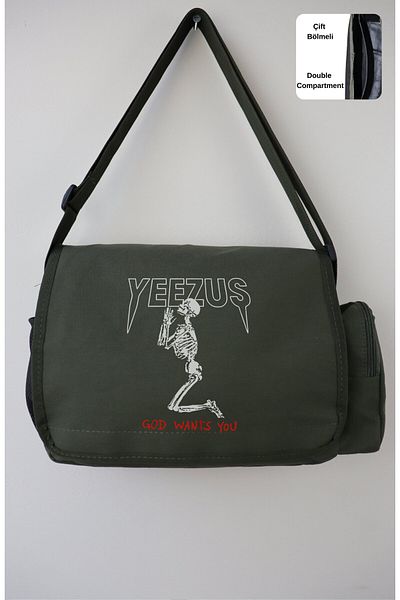 Fuddy Moda Τσάντα Yeezus Written Messenger, Unisex τσάντα ώμου με στάμπα Kanye West