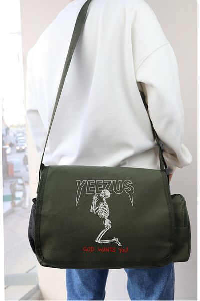 Fuddy Moda Τσάντα Yeezus Written Messenger, Unisex τσάντα ώμου με στάμπα Kanye West