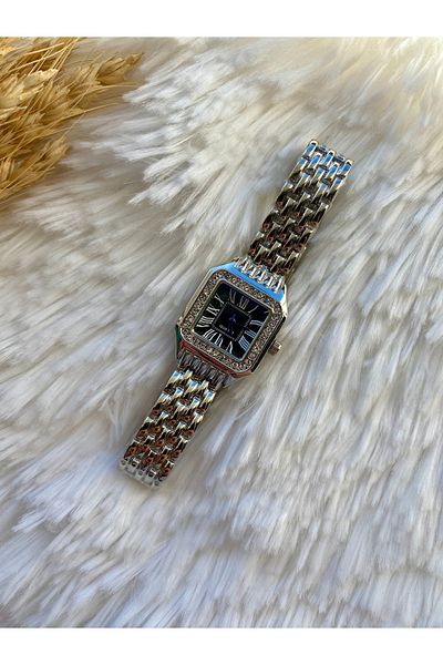 QUARTZ Women's Vintage Roman Numeral Square Black Zircon Stone Wristwatch
