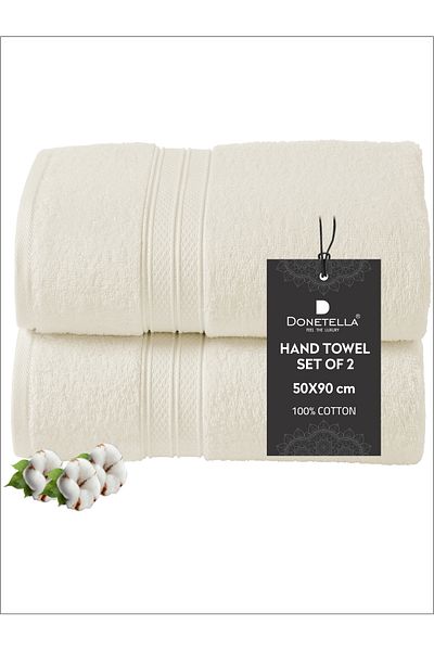 Donetella 2 - Pcs Premium Hand Towels (50x90cm ) 600 GSM 100% Combed Cotton