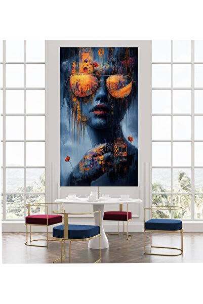 KanvasSepeti Pictură în ulei pe pânză, cu femeie abstractă cu ochelari de foc...