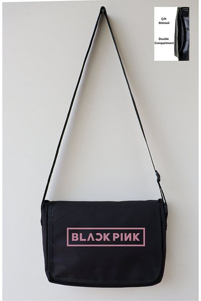 Fuddy Moda Geantă Messenger scrisă Blackpink, geantă de umăr unisex cu imprimeu K Pop