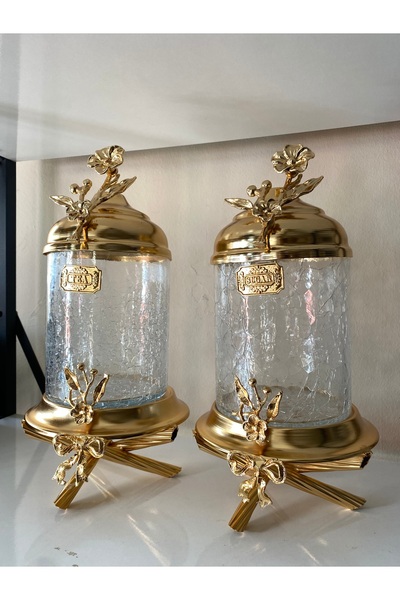 İmren Collection Lux Ayaklı 2’li Kavanoz Seti Cam 1kg kapasitelidir