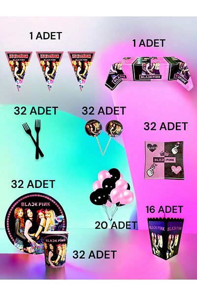 VibeHome Blackpink Themed XL Pack for 32 - Birthday Party and Fun Events