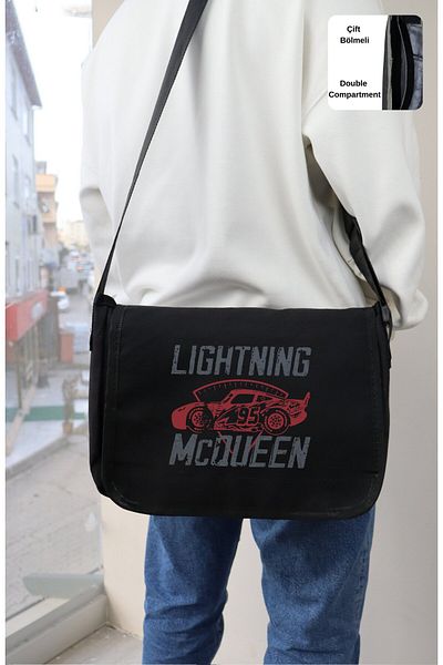 Fuddy Moda Geantă Messenger Lightning Mcqueen, Geantă de umăr unisex Cars Cars