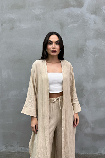 msm fashion Seersucker Women's Kimono Set with Slit Detail