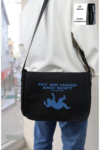 Fuddy Moda Geantă de umăr unisex cu imprimeu album Billie Eilish - Hit Me Hard și Soft Printed
