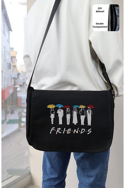 Fuddy Moda Geantă Messenger Friends Written, Geantă de umăr unisex Friends TV Series