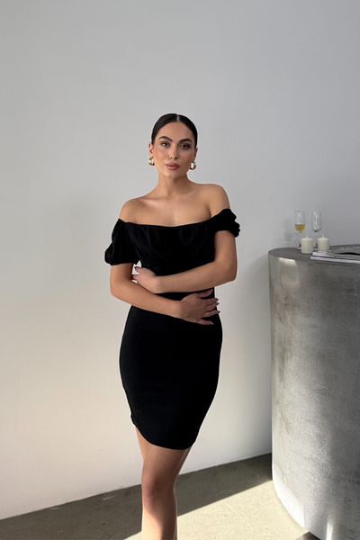 msm fashion Rochie mini elastică bodycon - mânecă scurtă și detaliu guler, vară
