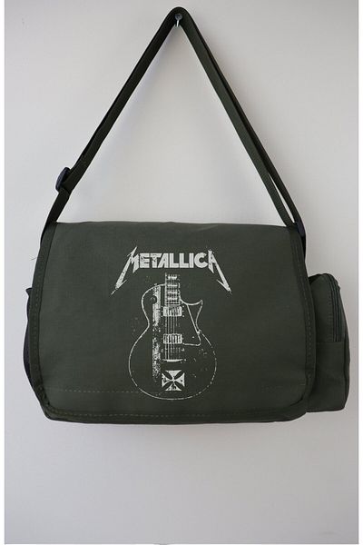 Fuddy Moda Metallica Lettering Messenger Bag, Unisex Guitar Rock Band Printed Shoulder Bag