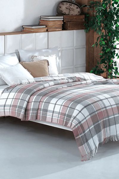 Bikaya Home Cozy Life Aksu 150X200 Scotch Cotton Blanket - Inka Dusty Rose