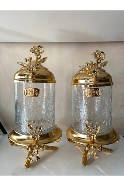 İmren Collection Lux Ayaklı 2’li Kavanoz Seti Cam 1kg kapasitelidir