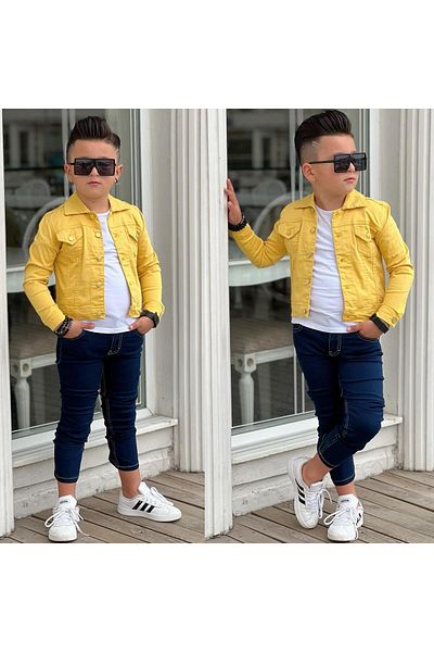 aynuraa Boy's Gabardin Jacket, Jeans, Pants and Baddy 3 Pieces Suit