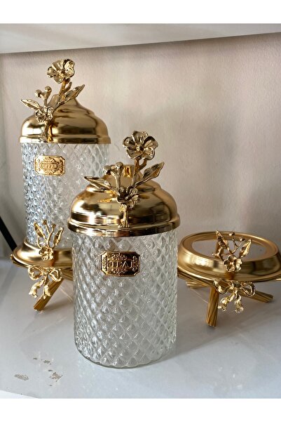 İmren Collection Lux Ayaklı 2’li Kavanoz Seti Cam 1kg kapasitelidir